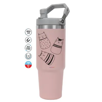 Cute cats, Pink color, 890ml (30oz) stainless Steel Tumbler with Handle