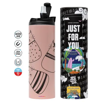 Cute cats, Tumbler stainless steel PINK 600ml