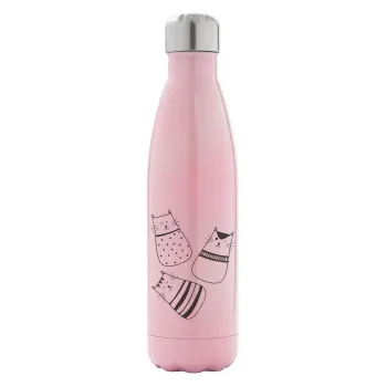 Cute cats, Metal mug thermos Pink Iridiscent (Stainless steel), double wall, 500ml