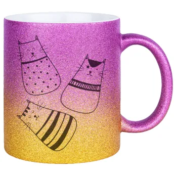 Cute cats, Κούπα Χρυσή/Ροζ Glitter, κεραμική, 330ml