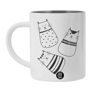 Cute cats, Λευκή Ανοξείδωτη Μεταλλική Κούπα 450ml - Διπλού Τοιχώματος 