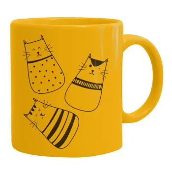 Cute cats, Ceramic coffee mug yellow, 330ml