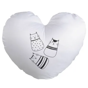 Cute cats, Μαξιλάρι καναπέ καρδιά 40x40cm περιέχεται το  γέμισμα