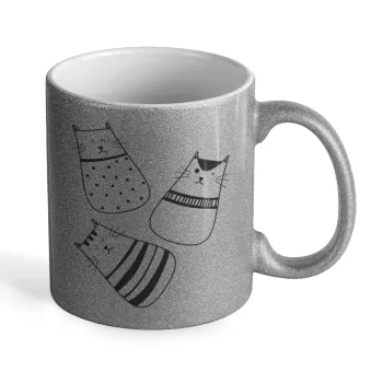 Cute cats, Κούπα Ασημένια Glitter που γυαλίζει, κεραμική, 330ml