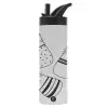 Metallic thermos bottle with straw & handle, stainless steel (Stainless steel 304), double-walled, 600ml.
