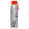 Αλουμινένιο Αθλητικό Μπουκάλι 650ml – Ασημί με Κόκκινο Καπάκι και Λουράκι Σιλικόνης