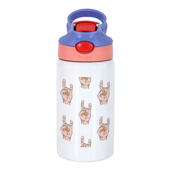 Rock hands, Children's hot water bottle, stainless steel, with safety straw, pink/purple (350ml)