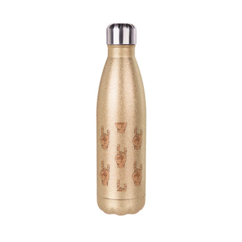 Rock hands, Glitter gold stainless steel thermos bottle, double-walled, 500ml