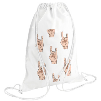Rock hands, Τσάντα πλάτης πουγκί GYMBAG λευκή (28x40cm)