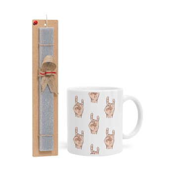Rock hands, Easter Set, Ceramic Cup (330ml) & Easter aromatic flat candle (30cm) (GRAY)