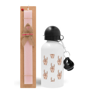Rock hands, Easter Set, metallic aluminum bottle (500ml) & aromatic flat Easter candle (30cm) (PINK)