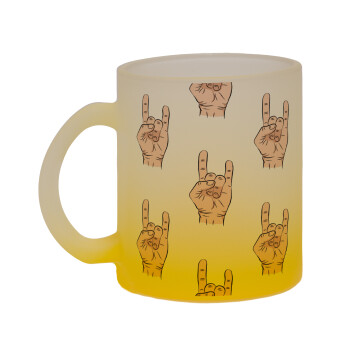 Rock hands, Κούπα γυάλινη δίχρωμη με βάση το κίτρινο ματ, 330ml