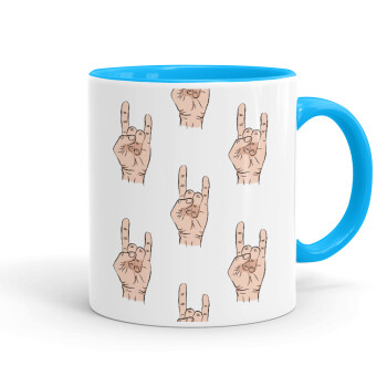 Rock hands, Mug colored light blue, ceramic, 330ml
