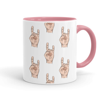 Rock hands, Mug colored pink, ceramic, 330ml