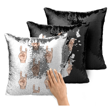 Rock hands, Μαξιλάρι καναπέ Μαγικό Μαύρο με πούλιες 40x40cm περιέχεται το γέμισμα