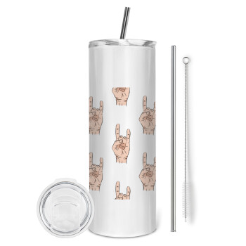 Rock hands, Eco friendly stainless steel tumbler 600ml, with metal straw & cleaning brush
