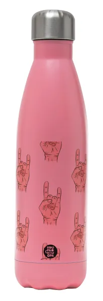 Rock hands — Μεταλλικό παγούρι θερμός Ροζ Ματ (Stainless steel), διπλού τοιχώματος, 500ml