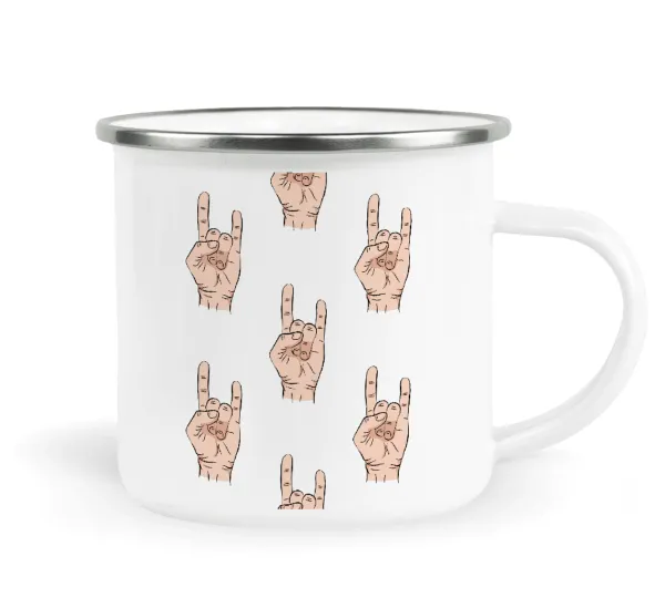 Rock hands — Metallic enamel cup white 360ml