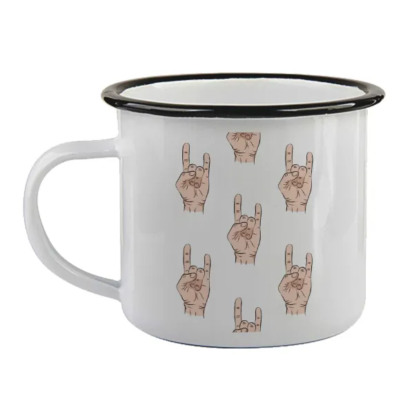 Rock hands — Enamel mug with black rim, 360ml