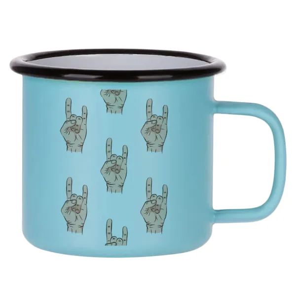 Rock hands — Metal enamel mug, matte light blue, 360ml