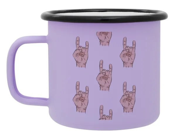 Rock hands — Metal enamel mug, matte light pastel purple, 360ml