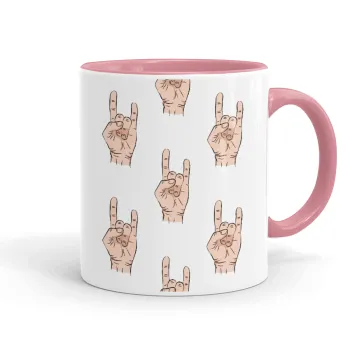 Rock hands, Κούπα χρωματιστή ροζ, κεραμική, 330ml