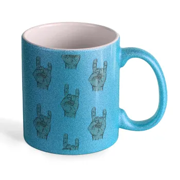 Rock hands, Κούπα Σιέλ Glitter που γυαλίζει, κεραμική, 330ml