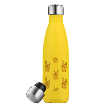 Rock hands, Yellow Stainless Steel Metallic Thermos, double-walled, 500ml