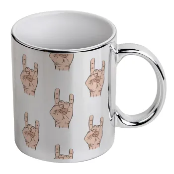 Rock hands, Κούπα κεραμική, ασημένια καθρέπτης, 330ml