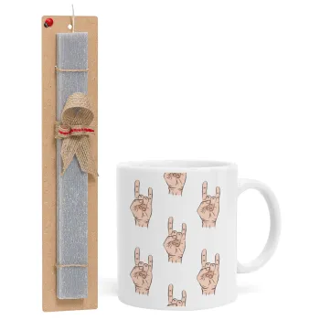 Rock hands, Easter Set, Ceramic Cup (330ml) & Easter aromatic flat candle (30cm) (GRAY)