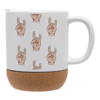 Rock hands, Κούπα, κεραμική με βάση φελού και καπάκι (ΜΑΤ), 330ml