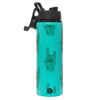 Rock hands, Metallic water bottle with safety lid, 850ml aluminum