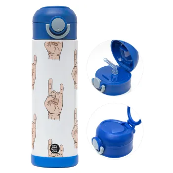 Rock hands, Παιδικό παγούρι θερμό, ανοξείδωτο, με καλαμάκι ασφαλείας, ΜΠΛΕ (500ml)