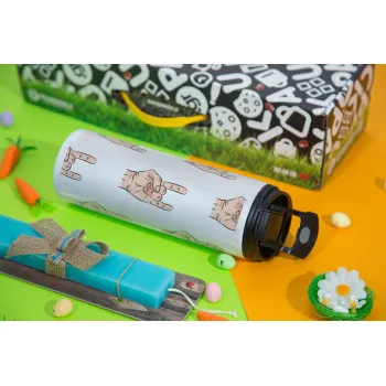 Rock hands, Πασχαλινή Λαμπάδα με Travel Tumbler θερμό με διπλό καπάκι (600ml, BPA free) & κερί αρωματικό πλακέ (30cm) (ΤΙΡΚΟΥΑΖ)