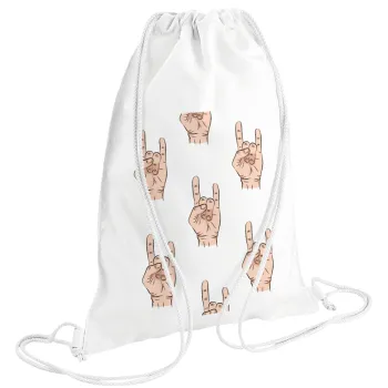 Rock hands, Τσάντα πλάτης πουγκί GYMBAG λευκή (28x40cm)