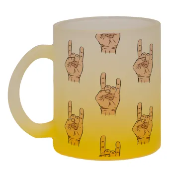 Rock hands, Κούπα γυάλινη δίχρωμη με βάση το κίτρινο ματ, 330ml