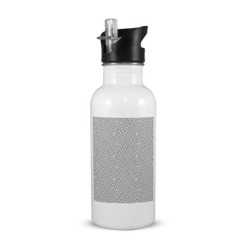 Doodle Maze, White water bottle with straw, stainless steel 600ml