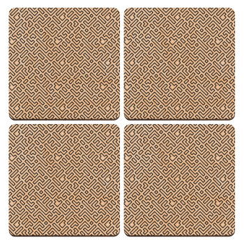 Doodle Maze, ΣΕΤ x4 Σουβέρ ξύλινα τετράγωνα plywood (9cm)