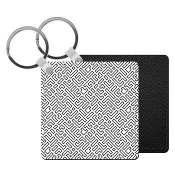 Doodle Maze, Μπρελόκ Δερματίνη, τετράγωνο ΜΑΥΡΟ (5x5cm)