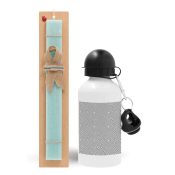 Doodle Maze, Easter Set, metallic aluminum water bottle (500ml) & scented flat candle (30cm) (TURQUOISE)