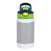 Children's hot water bottle, stainless steel, with safety straw, green, blue (350ml)