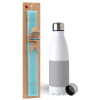Easter Set, metallic stainless steel water bottle (750ml) & aromatic flat Easter candle (30cm) (TURQUOISE)