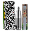 Easter Set, metallic stainless thermos flask (500ml) & scented flat Easter candle (30cm) (GRAY)