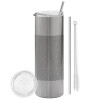 Tumbler ποτήρι θερμό Ασημένιο από ανοξείδωτο ατσάλι 600ml, με μεταλλικό καλαμάκι & βούρτσα καθαρισμού