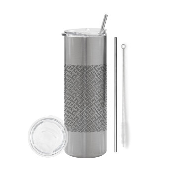 Doodle Maze, Eco friendly stainless steel Silver tumbler 600ml, with metal straw & cleaning brush