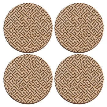 Doodle Maze, ΣΕΤ x4 Σουβέρ ξύλινα στρογγυλά plywood (9cm)