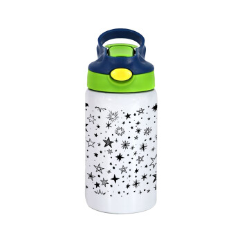 Doodle Stars, Children's hot water bottle, stainless steel, with safety straw, green, blue (350ml)
