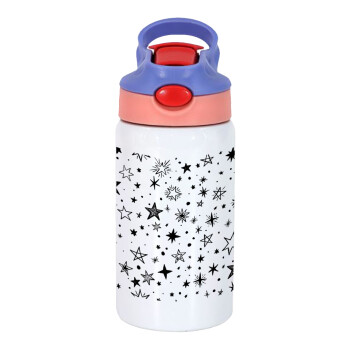 Doodle Stars, Children's hot water bottle, stainless steel, with safety straw, pink/purple (350ml)