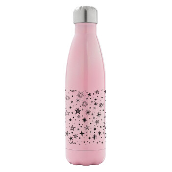 Doodle Stars, Metal mug thermos Pink Iridiscent (Stainless steel), double wall, 500ml