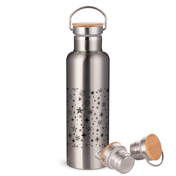 Doodle Stars, Stainless steel Silver with wooden lid (bamboo), double wall, 750ml